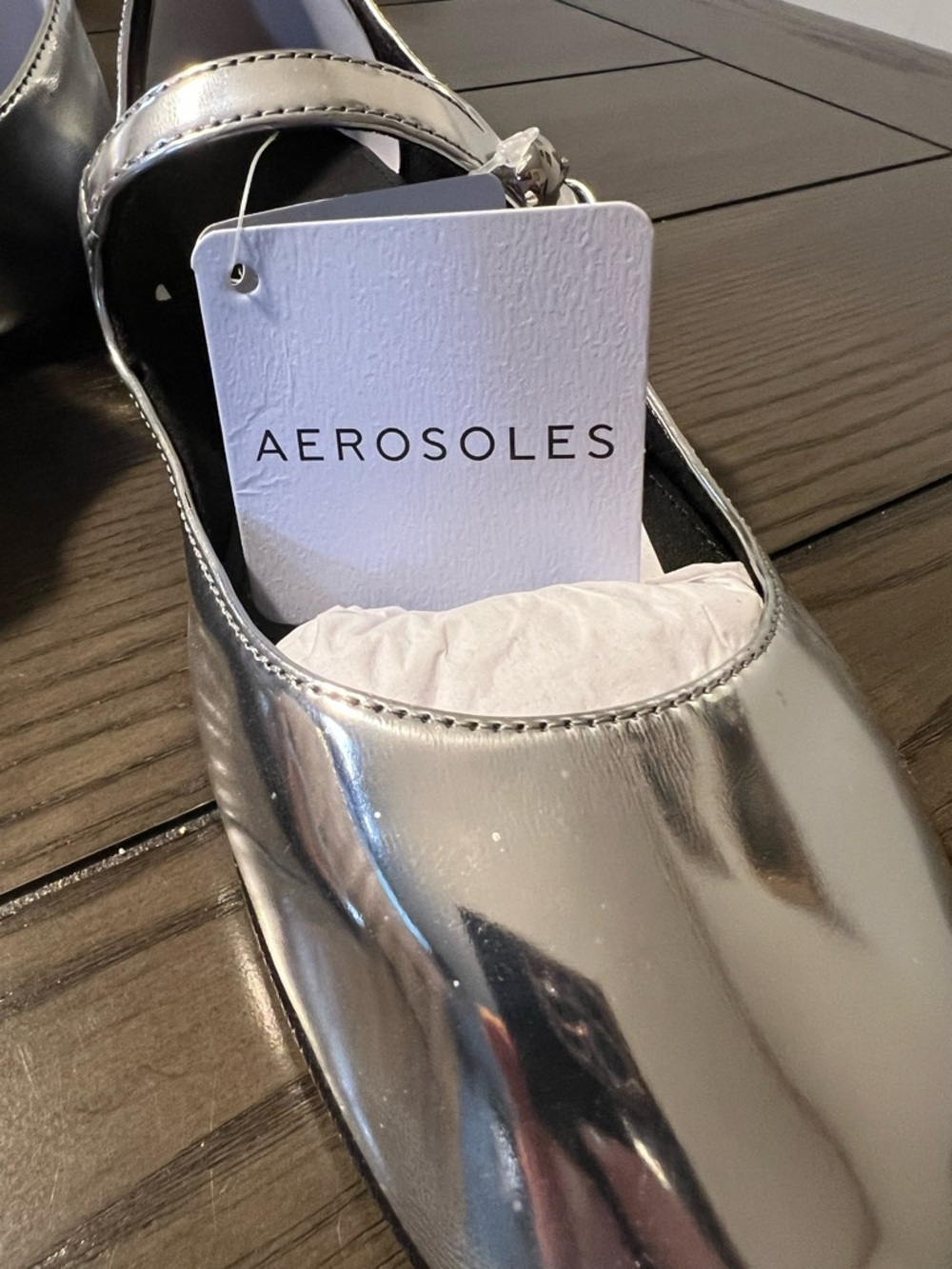 Aerosoles Metallic Silver Mary Jane Flats with Ankle Strap